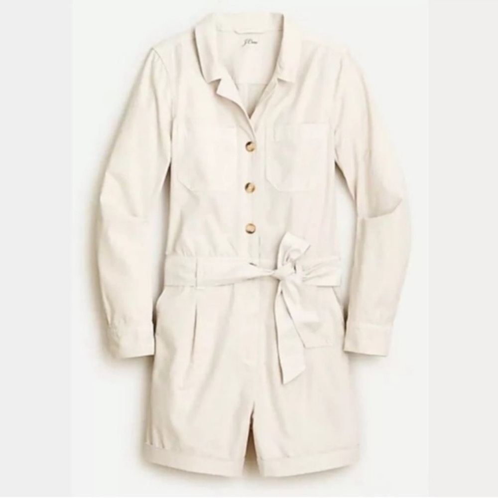 J. Crew Womens Foundry Stone Khaki Chino Short Coveralls Romper Jumpsuit Size 10